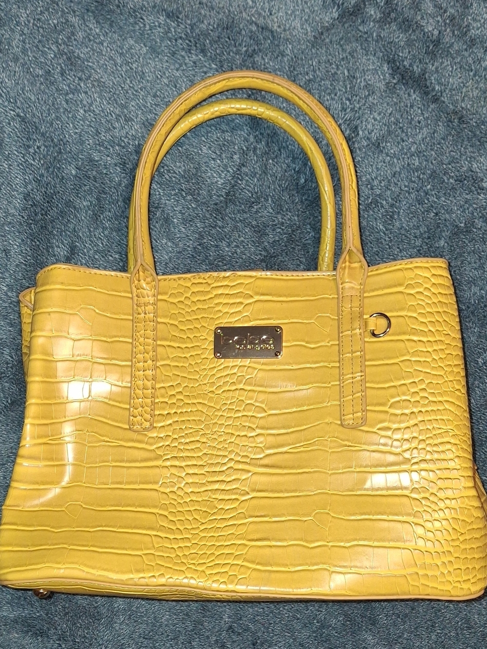 bebe Yellow Croc-Embossed Satchel Tote